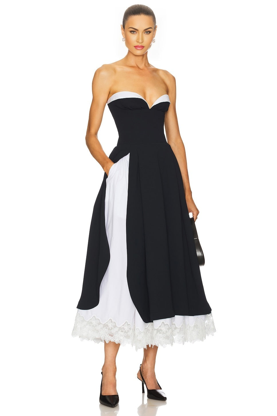 The Finale Midi Dress With Lace & Poplin Helsa