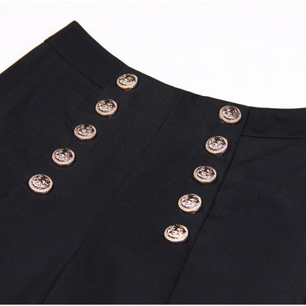 Eden Black High Waisted Wide Leg Pants with Gold Button Detailing