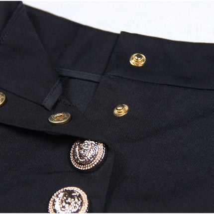Eden Black Wide Leg Pants with Gold Button Accents