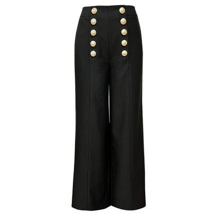 Eden Black Wide Leg Pants with Gold Accents