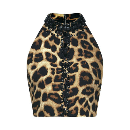 Eden Yellow Leopard Crystal Embellished Skirt Top Set