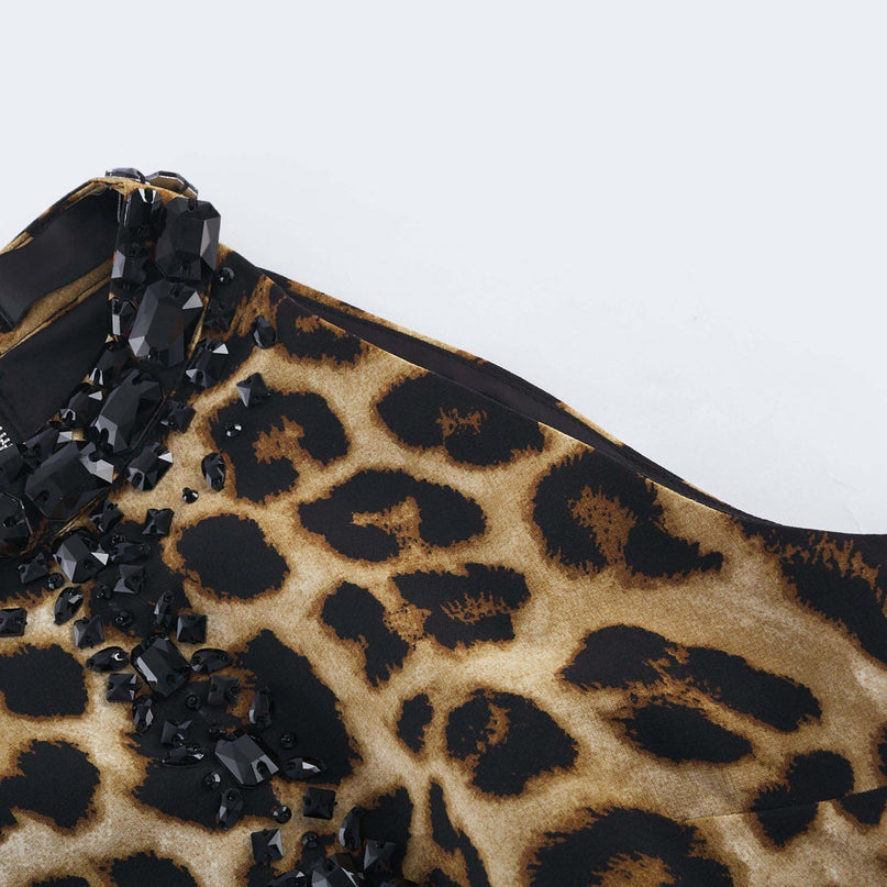 Eden Yellow Leopard Print Crystal Embellished Skirt Top Set