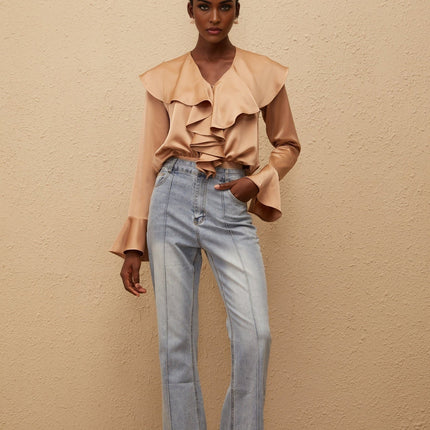 Édith Brown Ruffled Satin Bodysuit