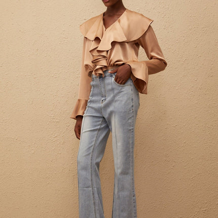 Édith Brown Ruffled Satin Bodysuit