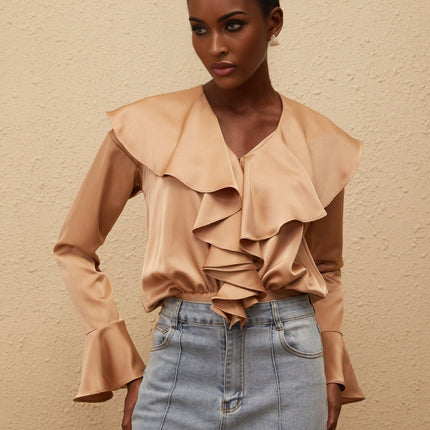 Édith Brown Ruffled Satin Bodysuit