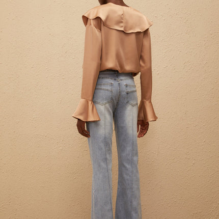 Édith Brown Satin Ruffled Bodysuit