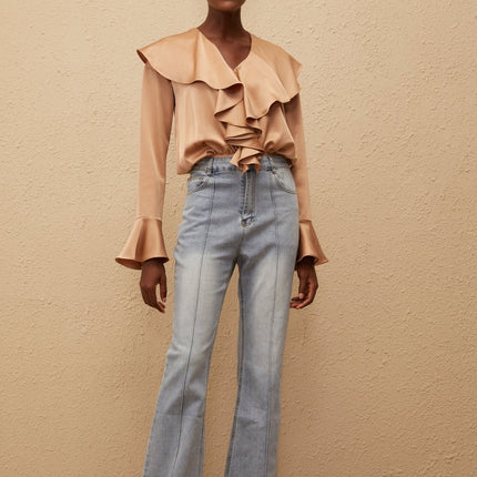 Édith Brown Satin Ruffled Bodysuit