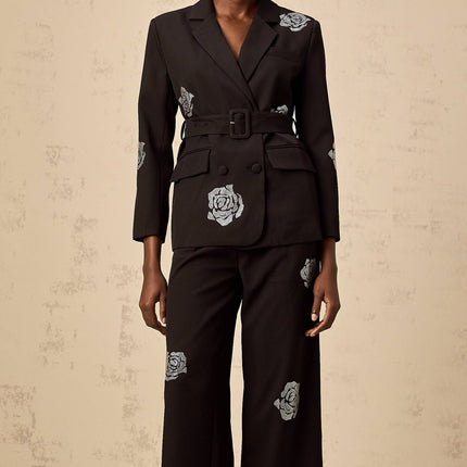 Edvige Black Studded Blazer and Trousers Matching Set