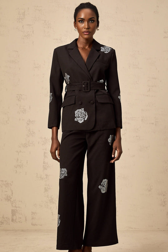 Edvige Black Studded Blazer and Trousers Matching Set
