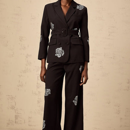 Edvige Black Studded Blazer and Trousers Matching Set