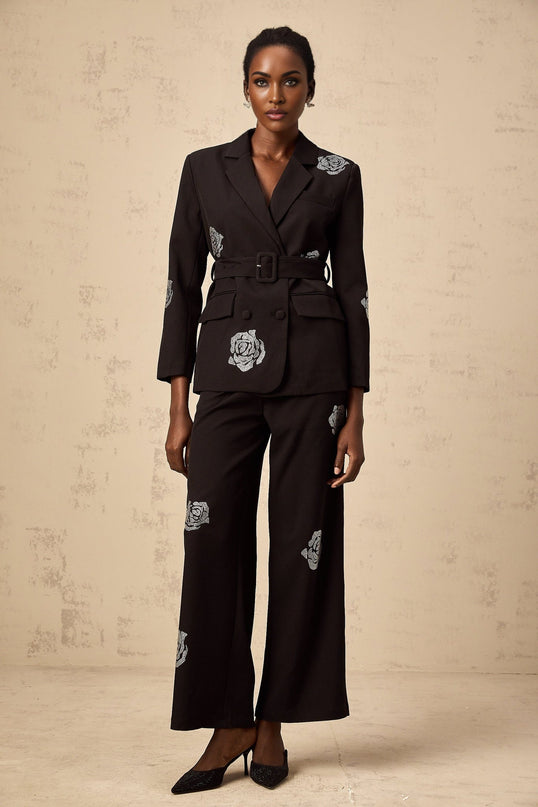 Edvige Black Studded Blazer and Trousers Matching Set