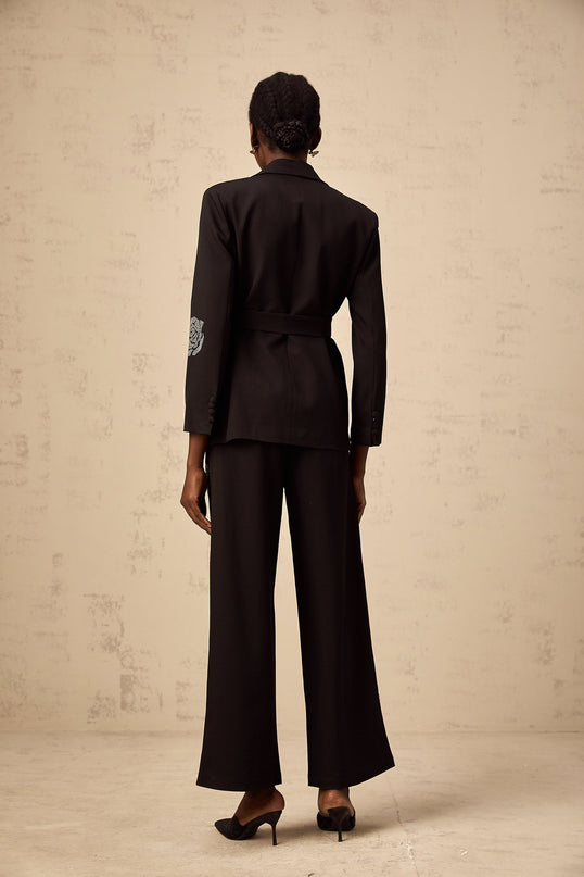Edvige Black Studded Blazer and Trousers Matching Set