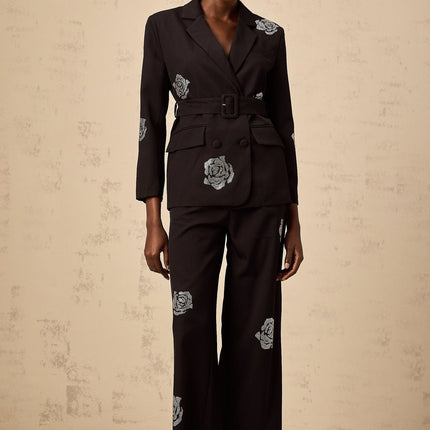 Edvige Black Studded Blazer and Trousers Matching Set