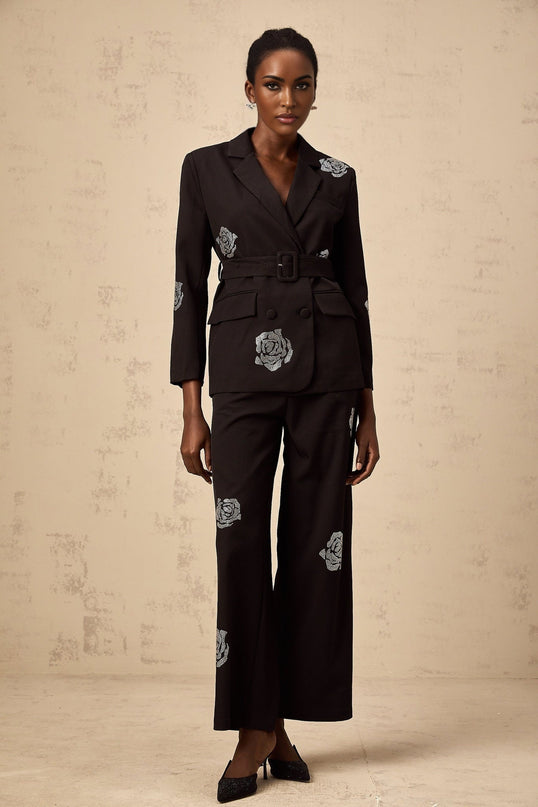 Edvige Black Studded Blazer and Trousers Matching Set