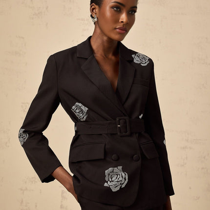 Edvige Black Studded Blazer Trousers Matching Set