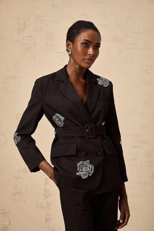 Edvige Black Studded Blazer Trousers Matching Set