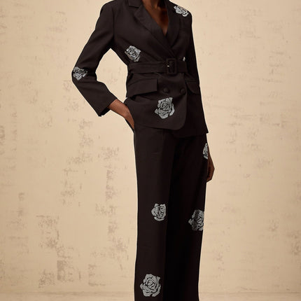 Edvige Black Studded Blazer and Trousers Matching Set