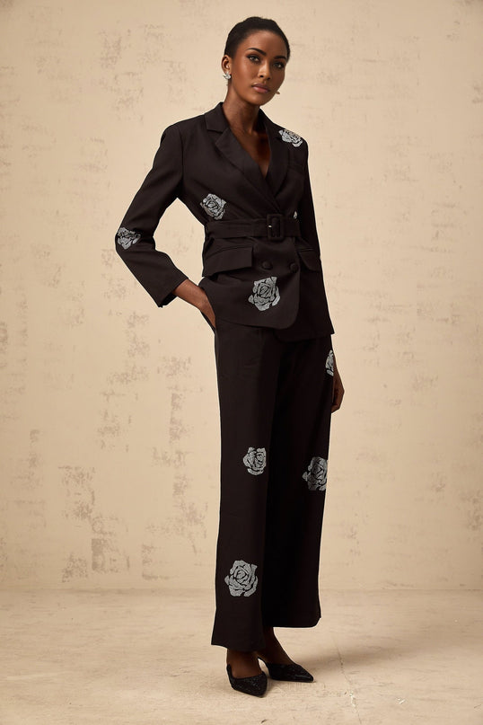 Edvige Black Studded Blazer and Trousers Matching Set
