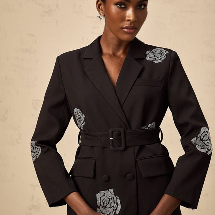Edvige Black Studded Blazer and Trousers Matching Set