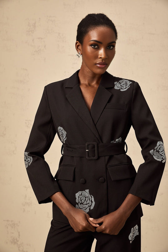 Edvige Black Studded Blazer and Trousers Matching Set