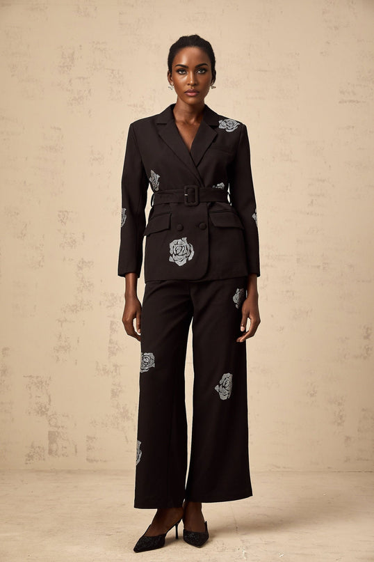 Edvige Black Studded Matching Set Blazer and Trousers