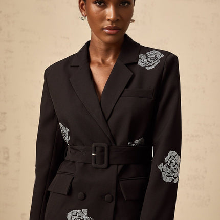 Edvige Black Studded Matching Set Blazer Trousers