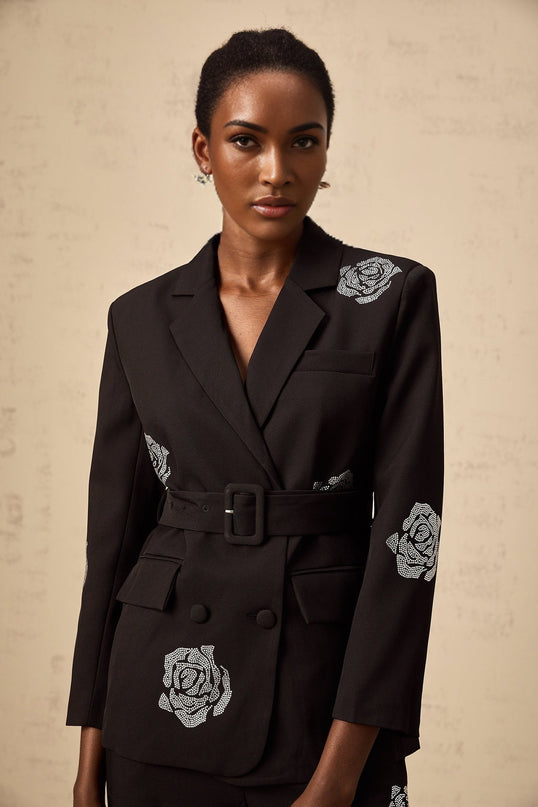 Edvige Black Studded Matching Set Blazer Trousers