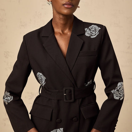 Edvige Black Studded Matching Set Blazer Trousers