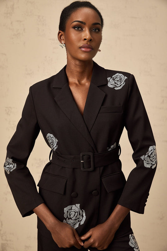 Edvige Black Studded Matching Set Blazer Trousers
