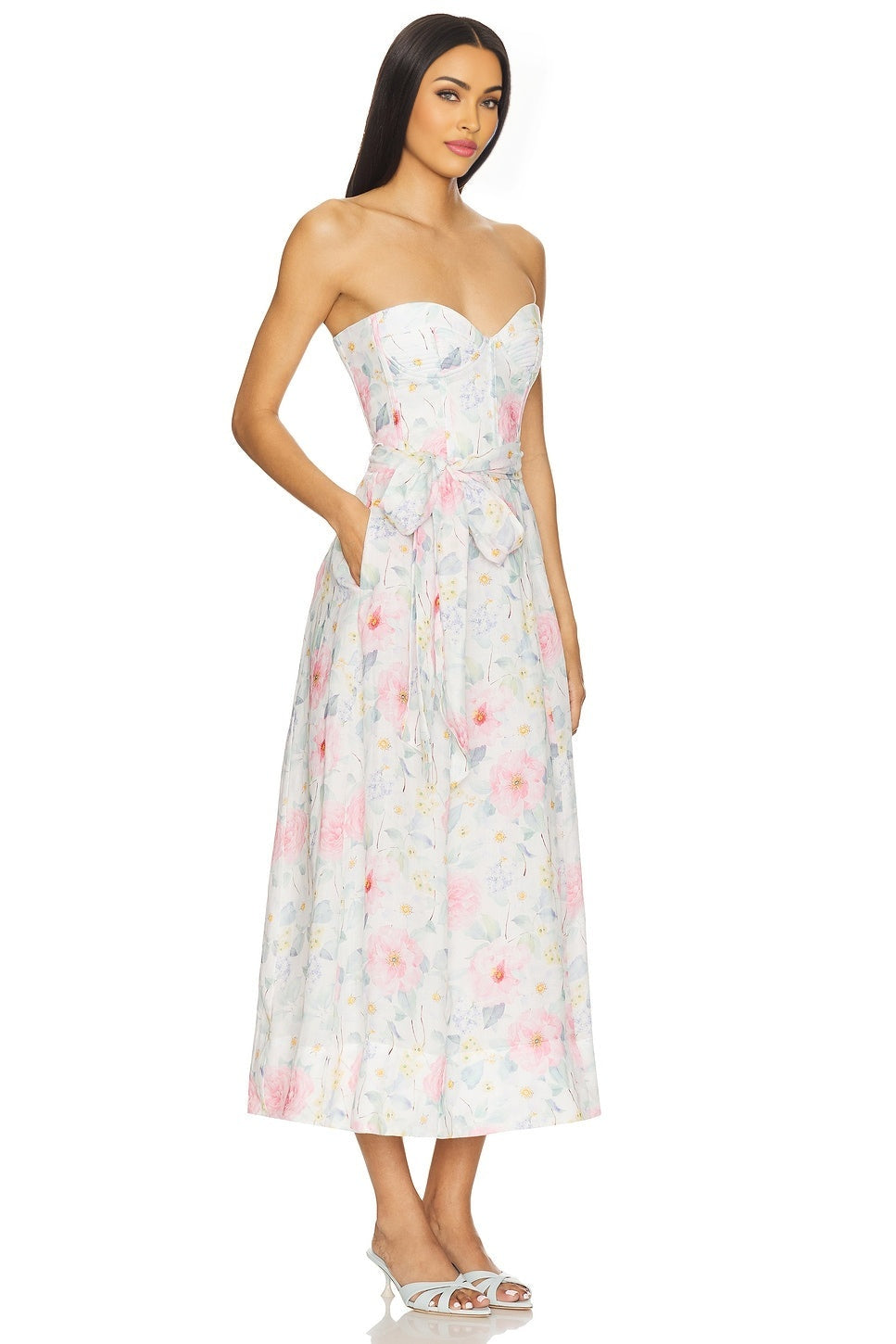 Floral Printed Tie Midi Dress Bardot