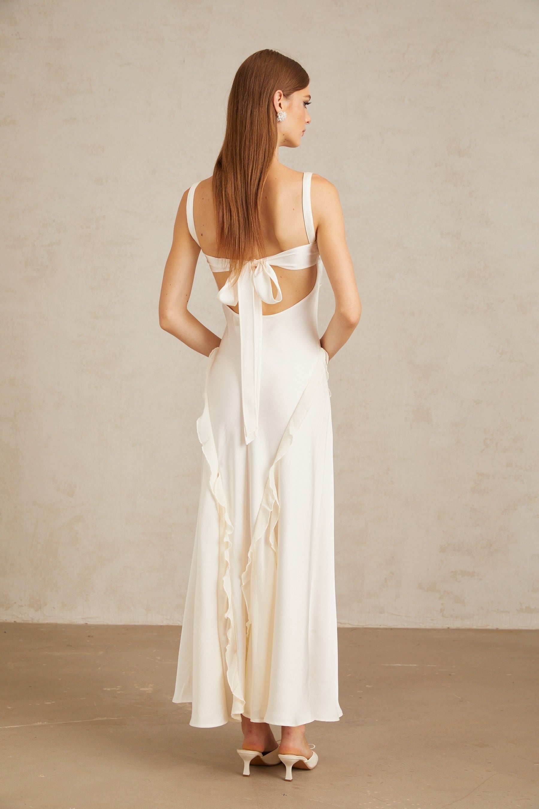 Eeva White Ruffled Trim Maxi Dress