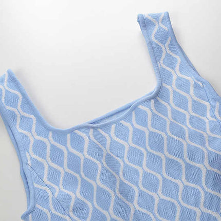 Egle Light Blue Wavy Pattern A-Line Dress