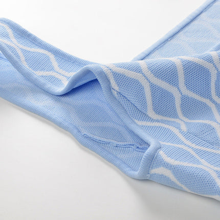 Egle wearing Light Blue Wavy Pattern Flared A-line Dress