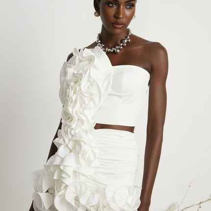 Egle White Ruffled Asymmetric Mini Dress