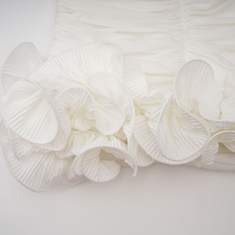 Egle White Ruffled Asymmetric Mini Dress