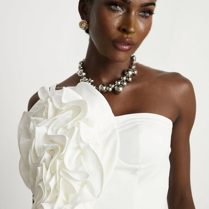 Egle White Ruffled Asymmetric Mini Dress