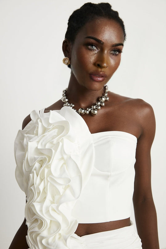 Egle White Ruffled Asymmetric Mini Dress