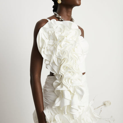 Egle White Ruffled Asymmetric Mini Dress