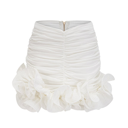 Egle White Ruffled Asymmetric Mini Dress