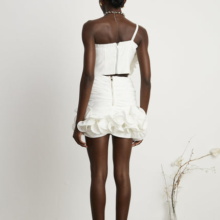 Egle White Ruffled Asymmetric Mini Dress