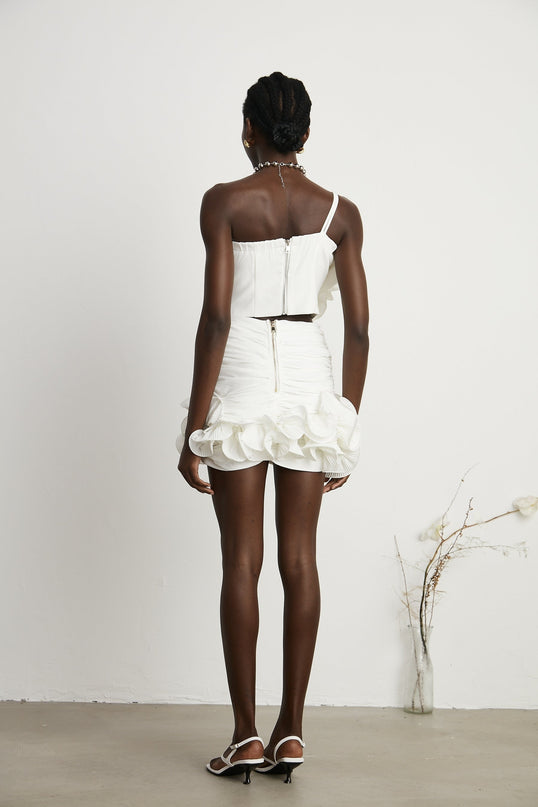 Egle White Ruffled Asymmetric Mini Dress