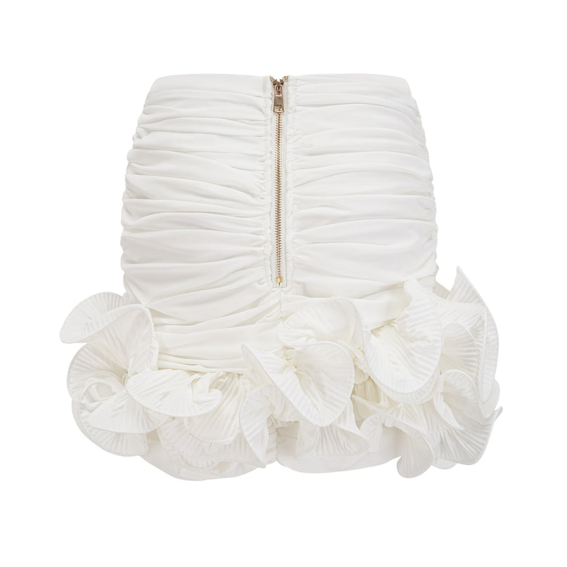 Egle White Ruffled Asymmetric Mini Dress