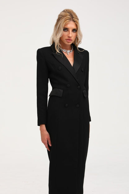 Eithne black doublebreasted long coat