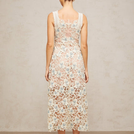 Elaina White Lace Midi Dress Calf-length