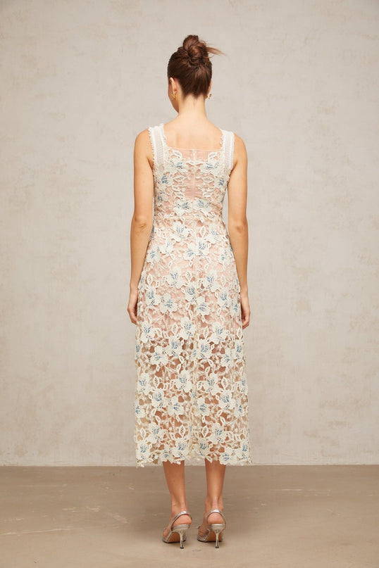 Elaina White Lace Midi Dress Calf-length
