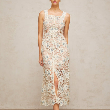 Elaina White Lace Midi Dress Calf-length