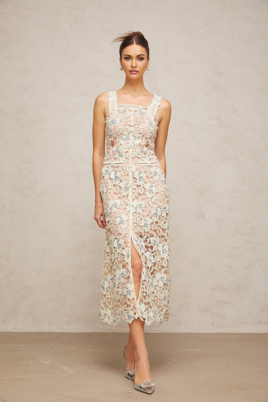 Elaina White Lace Midi Dress Calf-length