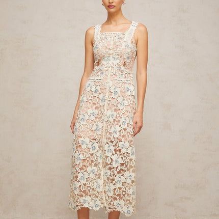 Elaina White Lace Midi Dress Calf-length