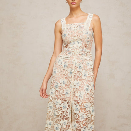 Elaina White Lace Midi Dress Calf-length
