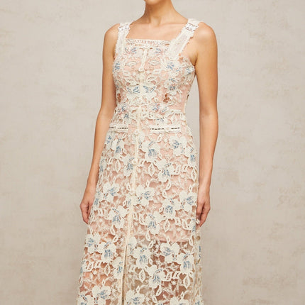 Elaina White Lace Midi Dress Calf-length